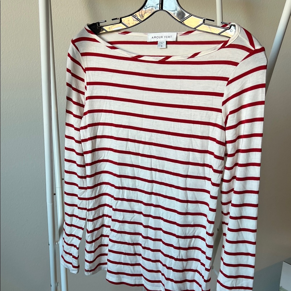 Amour Vert Striped Long Sleeve Top - Red and White